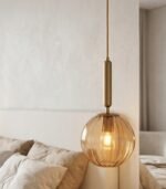 Lámpara colgante cristal ámbar y dorado E27 IP20 diseño moderno Ø200