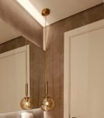 Lámpara colgante cristal ámbar y dorado E27 IP20 diseño moderno Ø200 - Imagen 2