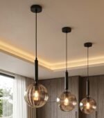 Lámpara colgante cristal ámbar y negro E27 IP20 diseño moderno Ø200