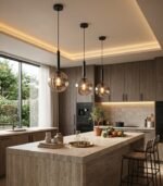 Lámpara colgante cristal ámbar y negro E27 IP20 diseño moderno Ø200 - Imagen 3