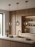 Lámpara colgante cristal transparente E27 IP20 diseño moderno dorado Ø230 - Imagen 3