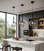 Lámpara colgante cristal transparente y negro E27 IP20 diseño moderno Ø200