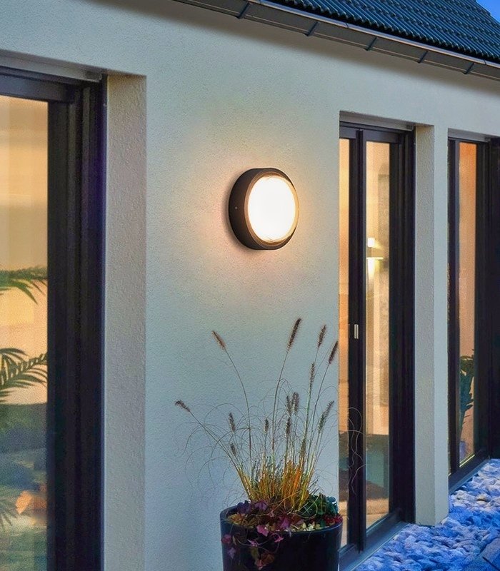Luminaria de superficie LED exterior 12W 3000K IP65 900lm redonda gris oscuro - Imagen 2