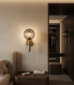 Aplique de pared cristal ahumado gris y dorado E27 IP20 diseño moderno Ø150