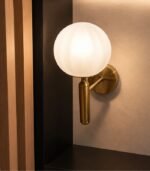 Aplique de pared cristal opal blanco y dorado E27 IP20 diseño moderno Ø150 - Imagen 2