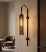 Aplique de pared moderno negro E27 IP20 diseño tubular 770mm