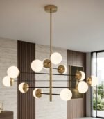 Lámpara colgante moderna 12 luces G9 dorado y blanco diseño molecular 1200mm