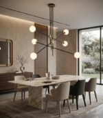 Lámpara colgante moderna 6 luces G9 diseño molecular negro y dorado 1000mm