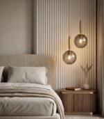 Lámpara colgante cristal ahumado gris y dorado E27 IP20 diseño moderno Ø200