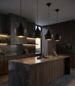 Lámpara colgante negro y dorado E27 IP20 diseño moderno Ø240x350mm