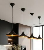 Lámpara colgante negro y dorado E27 IP20 diseño moderno Ø350x200mm
