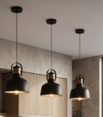 Lámpara colgante negro, dorado y blanco E27 IP20 diseño moderno Ø220x300mm